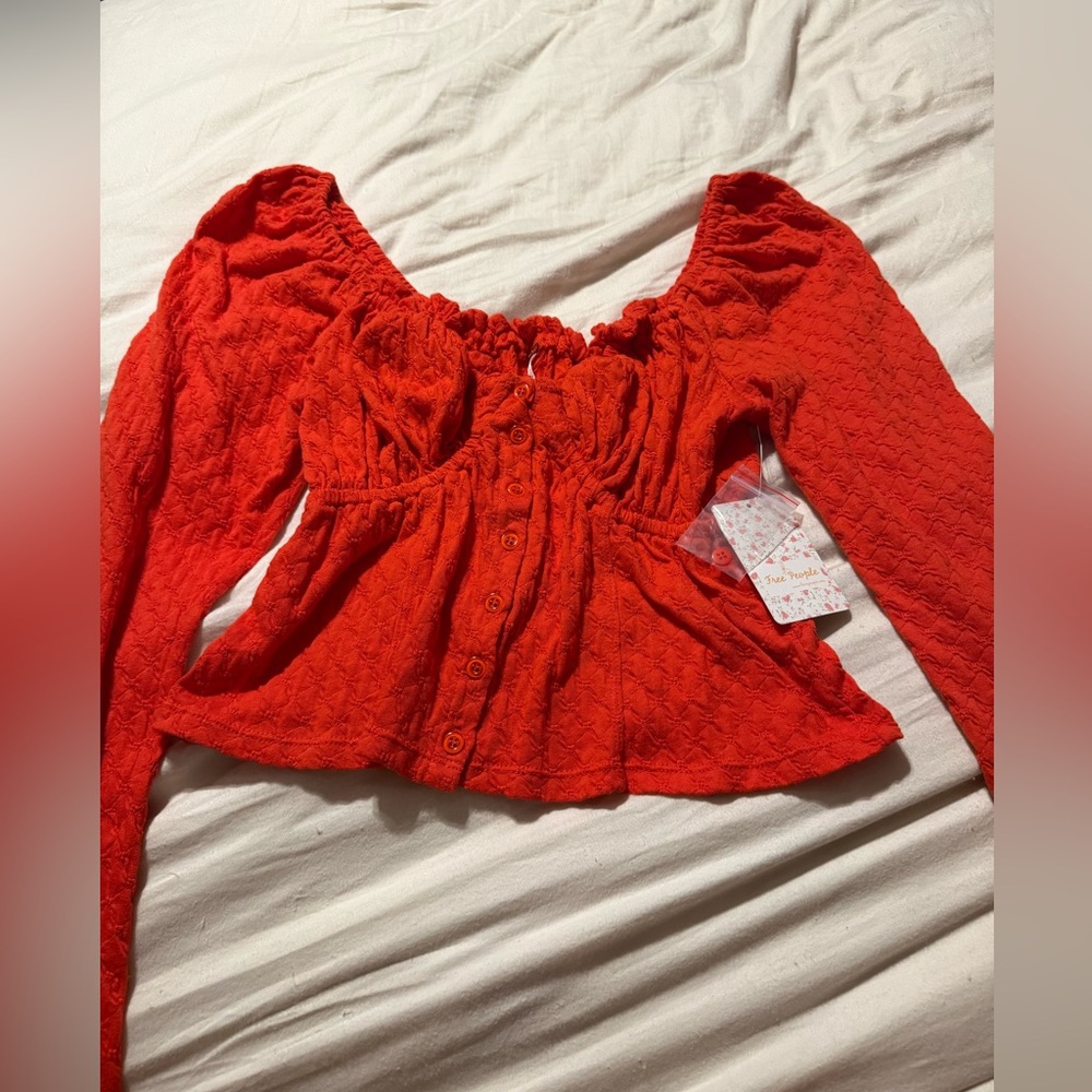 Free People Red Textured Top